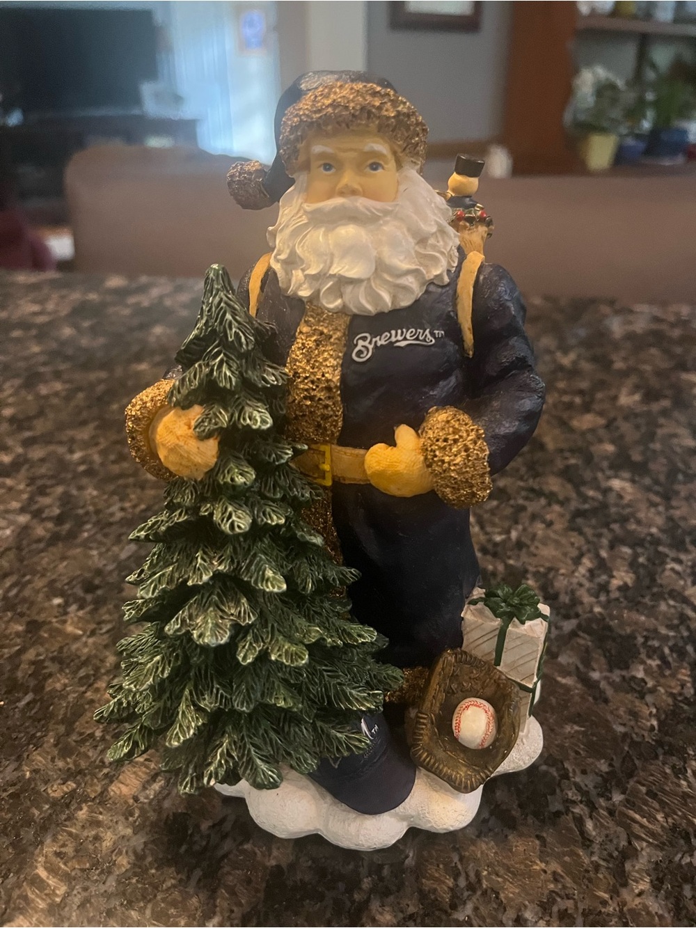 Holiday Team Santa Figurine in Navy and Gold - Brewers Motif